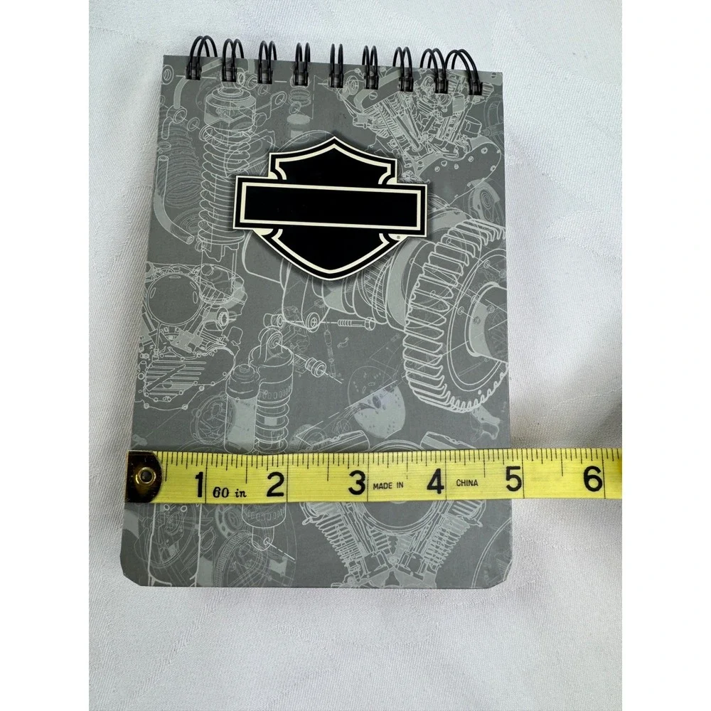 Harley-Davidson Engine Blueprint Spiral Pocket Notebook Bar & Shield Logo Grey